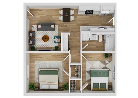 Floor plan for 2 beds, 1 bath, 900 sqft